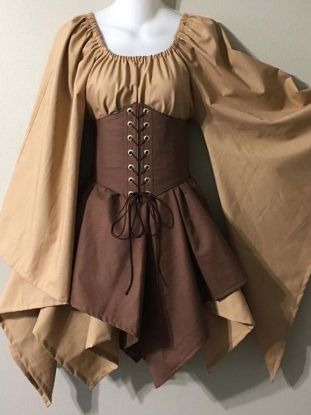 Renaissance Fairy Costume Dress in Brown and Tan 2XL